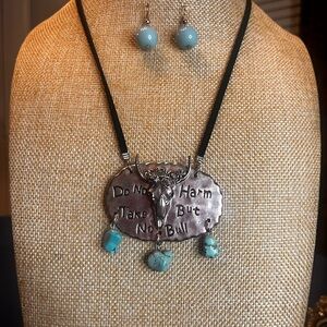 Silver Bull Pendant Necklace with Turquoise Accents